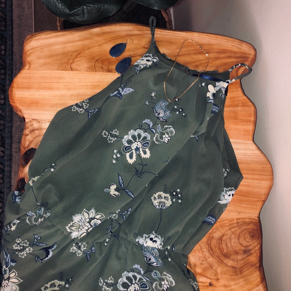 Sage green knee-length floral dress